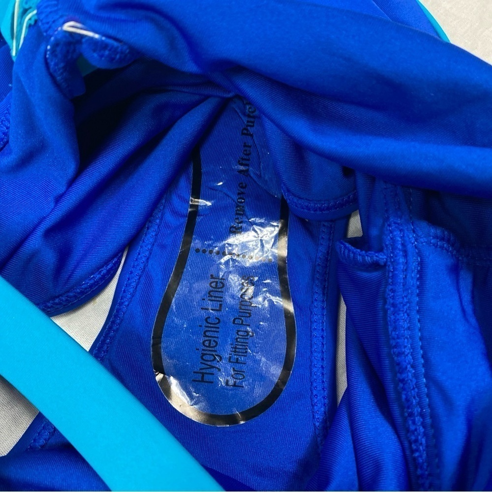 Juicy Couture Swimsuit 1 Piece High Neck Contrasting Binding JCPOP 442 Med Blue - Picture 6 of 11